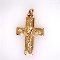 James Avery Retired Rose Vine Cross 14K Yellow Gold Pendant